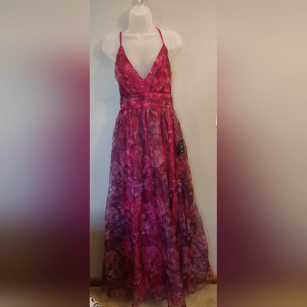 Lulu's Romance That Wows Magenta Floral Print Organza Maxi Dress - Picture 4 of 14